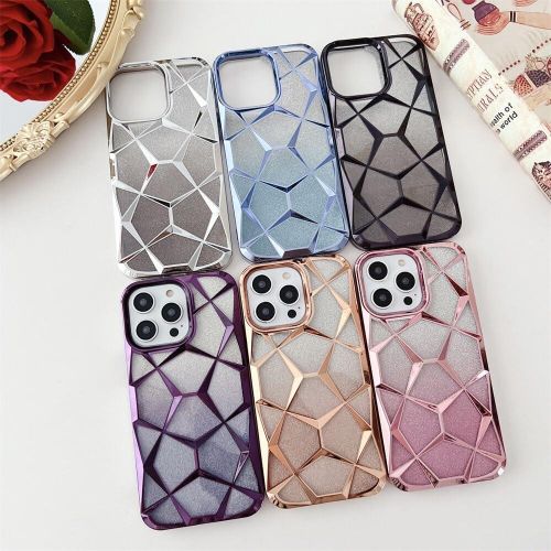 Apple IPhone 15 14 13 12 11 Pro Max Case (Transparent With Glitter Paper ) Electroplated Cover For Women Girl Soft Bling Sparkling Cases-Pink