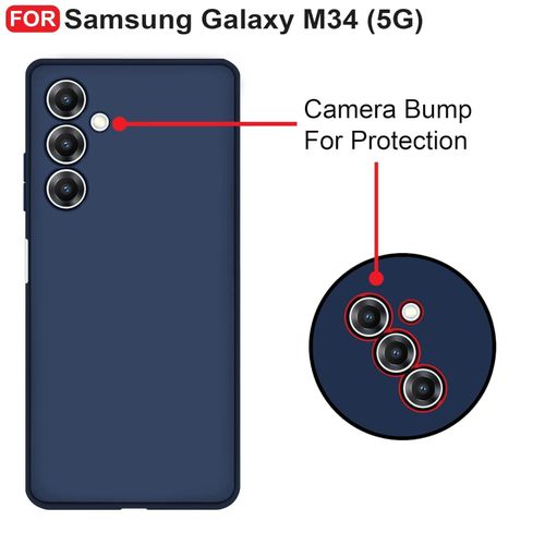 Samsung Galaxy M34 (5G) Back Cover  Camera Bump Protection & Inner Velvet Fabric Lining  Ultra Slim Matte Soft Rubberised Case Cover -Blue