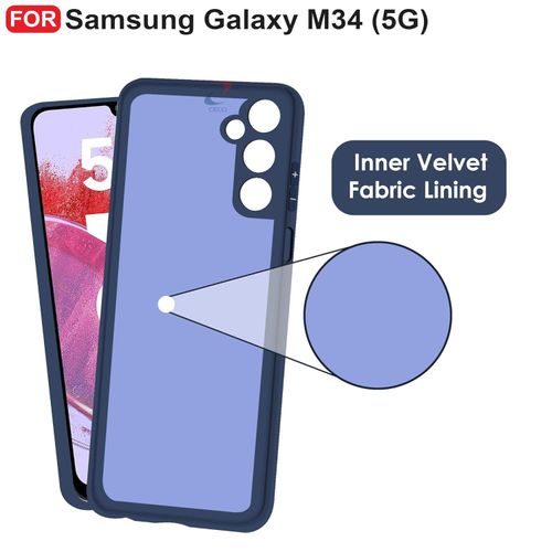 Samsung Galaxy M34 (5G) Back Cover  Camera Bump Protection & Inner Velvet Fabric Lining  Ultra Slim Matte Soft Rubberised Case Cover -Blue