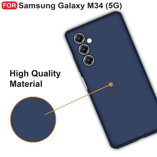 Samsung Galaxy M34 (5G) Back Cover  Camera Bump Protection & Inner Velvet Fabric Lining  Ultra Slim Matte Soft Rubberised Case Cover -Blue