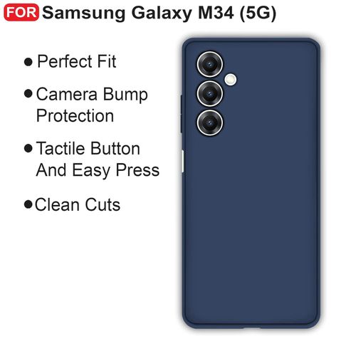 Samsung Galaxy M34 (5G) Back Cover  Camera Bump Protection & Inner Velvet Fabric Lining  Ultra Slim Matte Soft Rubberised Case Cover -Blue