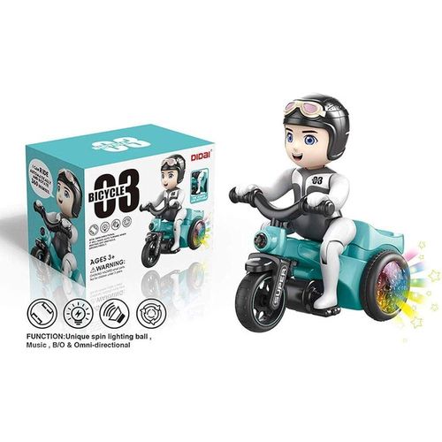 Fun Me Electric Tricycle Boy Electronic Toy with Cool Light and Music Children Musical Toy with Flashing Lights, Moving Bicycle 360 Degrees Automatic Rotate Also Birthday Gift