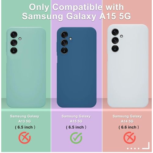 Samsung Galaxy A15 5G Luxury Soft Rubber Liquid Silicone Skin Touch Feel Cover Case With Screen Protector Blue Navy Blue