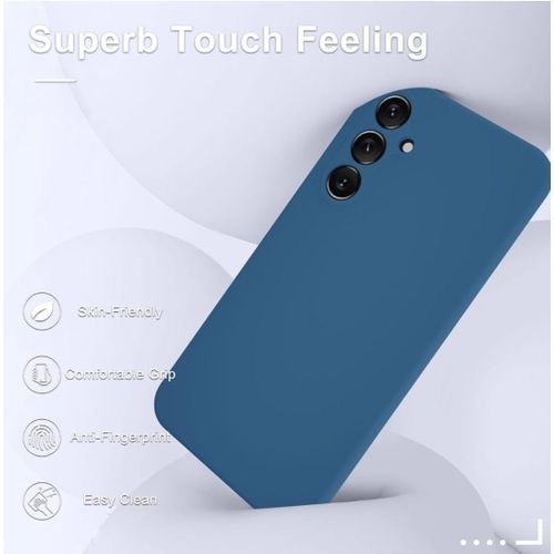 Samsung Galaxy A15 5G Luxury Soft Rubber Liquid Silicone Skin Touch Feel Cover Case With Screen Protector Blue Navy Blue