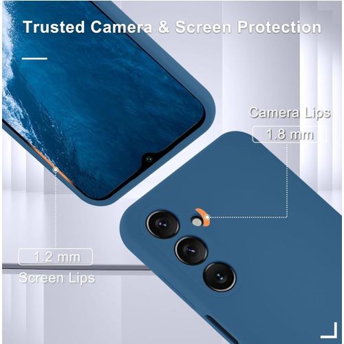 Samsung Galaxy A15 5G Luxury Soft Rubber Liquid Silicone Skin Touch Feel Cover Case With Screen Protector Blue Navy Blue
