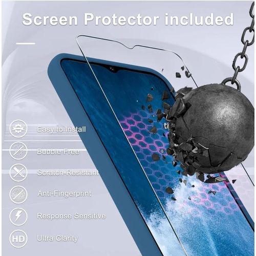 Samsung Galaxy A15 5G Luxury Soft Rubber Liquid Silicone Skin Touch Feel Cover Case With Screen Protector Blue Navy Blue