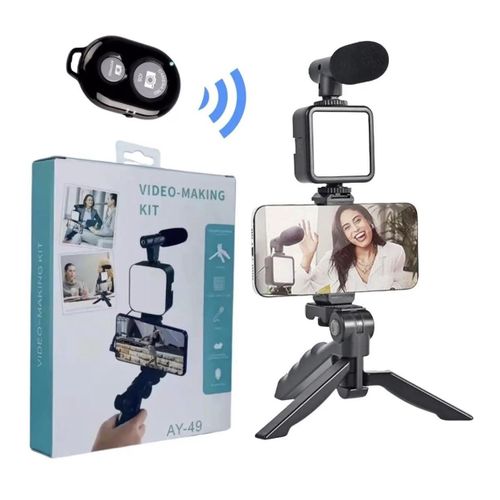 Jumia Vlog video production kit with tripod LED fill light mobile phone clip holder AY-49