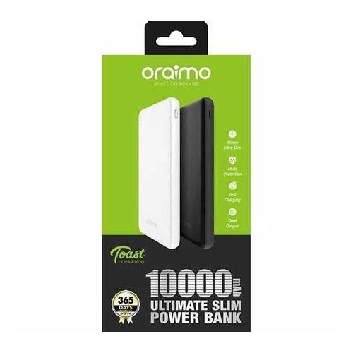 Oraimo Fast-Charging 10,000mAh Power Bank, Ultra-Slim - Smart LED Display, Multiple Device Compatibility.