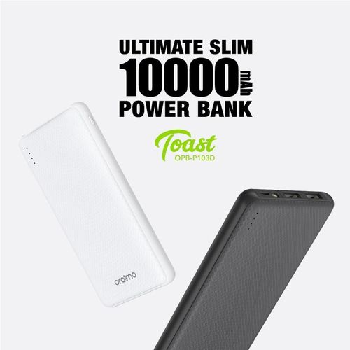 Oraimo Fast-Charging 10,000mAh Power Bank, Ultra-Slim - Smart LED Display, Multiple Device Compatibility.
