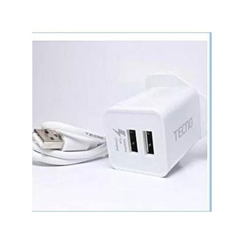 Tecno Fast Charger With 2 USB Ports - 2A - White