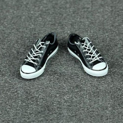 1/6 Lace Up Canvas Shoes Flat Heel Sneakers For 12'' Action Figure Black