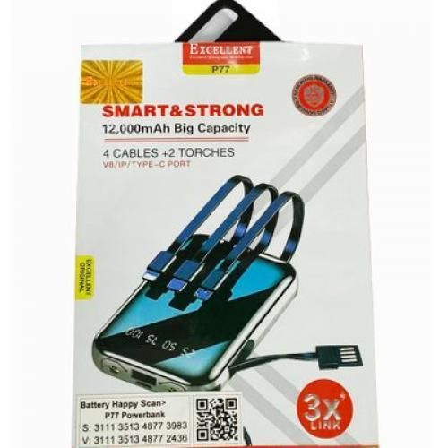 Excellent 4 IN 1 Smart Strong  And Portable Power Bank With 12000mah - Black