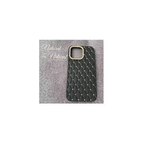 IPhone 11 12 13  Pro Max Cover Semi Leather With Stone Zore Zeyn Case-Black
