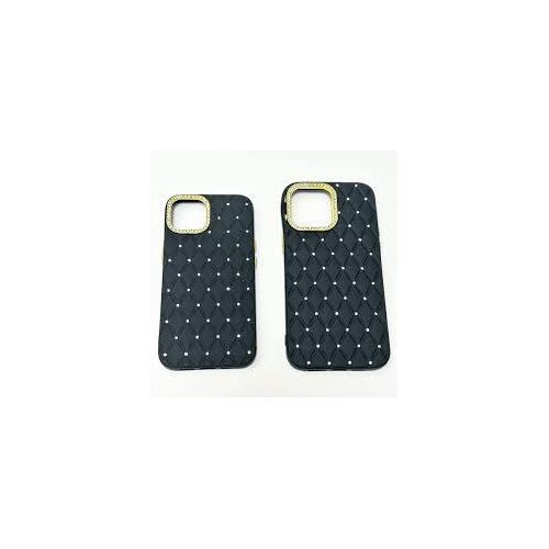 IPhone 11 12 13  Pro Max Cover Semi Leather With Stone Zore Zeyn Case-Black