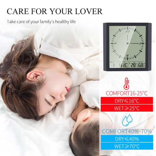 Modern Simple Temperature Humidity Square Clock Large Screen 150 Degrees Wide Viewing Angle Celsius Fahrenheit Freely Switch NO5124