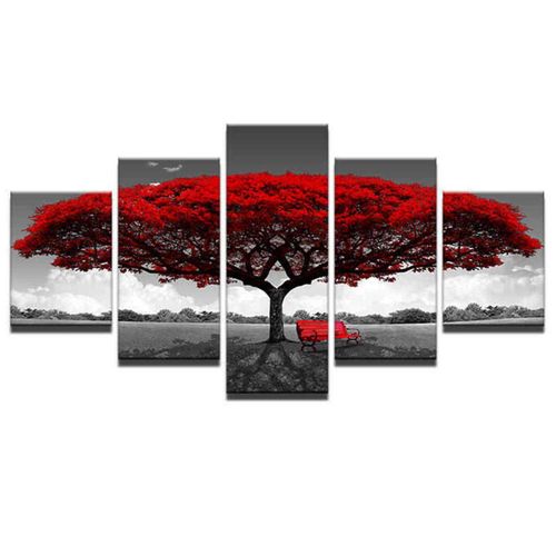 Home Decor Canvas Print Wall Art Modern Red Tree Scenery Bench Gift #10x15x2 10x20x2 10x25 10x15x2 10x20x2 10x25