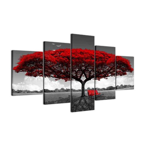 Home Decor Canvas Print Wall Art Modern Red Tree Scenery Bench Gift #10x15x2 10x20x2 10x25 10x15x2 10x20x2 10x25