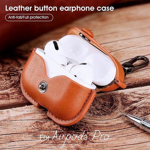 Phone Case Earphone Leather for Apple Air pods Pro Brown