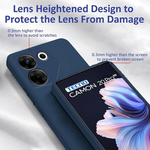 Tecno Camon 16 17 18 19 20 P Pro Premier Inner Velvet Fabric Lining Matte Silicone Flexible Raised Bumps For Camera & Screen Protection Back Case Cover - Blue