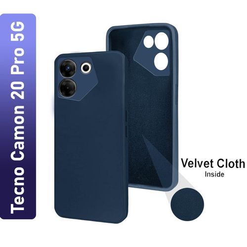 Tecno Camon 16 17 18 19 20 P Pro Premier Inner Velvet Fabric Lining Matte Silicone Flexible Raised Bumps For Camera & Screen Protection Back Case Cover - Blue