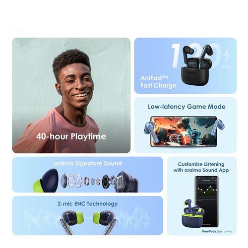 Oraimo FreePods Lite 40-hour Playtime ENC True Wireless Earbuds - Black