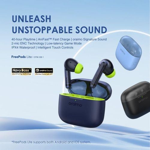 Oraimo FreePods Lite 40-hour Playtime ENC True Wireless Earbuds - Black