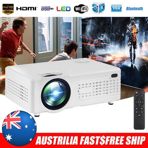 7000 Lumens 1080P Multimedia Projector DLP USB WiFi Home Theatre HDMI Bluetooth NEW White (white)