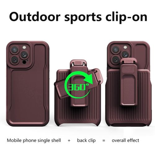 IPhone 15 14 13 12 11 Pro Max 360&deg; Back Clip Shockproof Bumper Defender Case Design , Heavy Duty Armor Kickstand Case Protective Cove-Brown