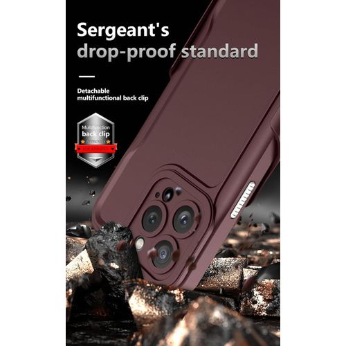 IPhone 15 14 13 12 11 Pro Max 360&deg; Back Clip Shockproof Bumper Defender Case Design , Heavy Duty Armor Kickstand Case Protective Cove-Brown