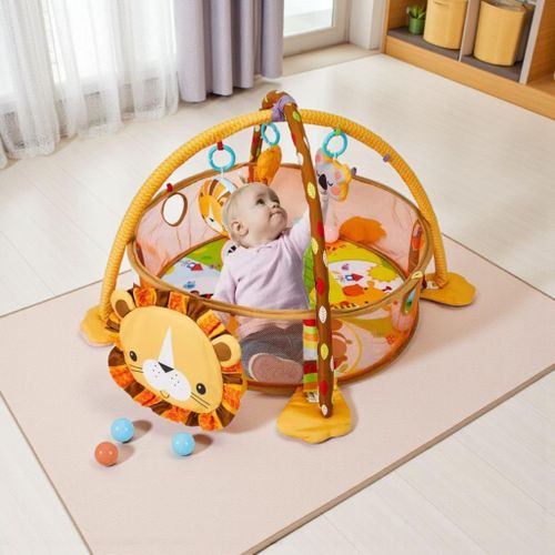 Baby Play Mat Activity Gym, 3-in-1 Play Gym with 4 Hanging Toys & 30 Balls Infant Activity Play Mat - Orange