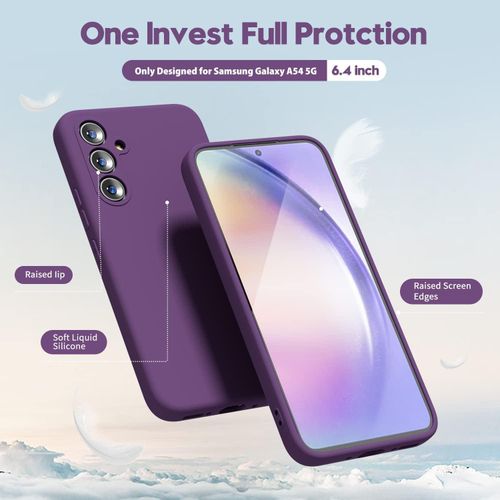 Samsung Galaxy A50, A51, A52, A53 , A54, A55 Case, Slim Liquid Silicone Shockproof Anti-scratch , With Screen Guard Protective Soft Rubber Gel Phone Case Cover - Purple