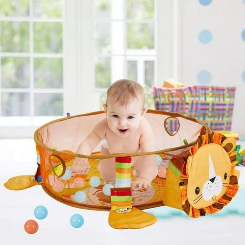 Baby Play Mat Activity Gym, 3-in-1 Play Gym with 4 Hanging Toys & 30 Balls Infant Activity Play Mat - Orange