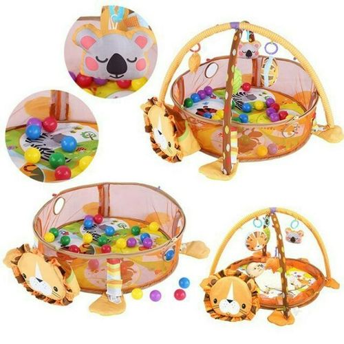 Baby Play Mat Activity Gym, 3-in-1 Play Gym with 4 Hanging Toys & 30 Balls Infant Activity Play Mat - Orange