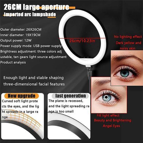 10 Inch/26cm Ring Light With Tripod Stand Usb Charge Selfie Led Video Lamp For Streaming Photography- Black