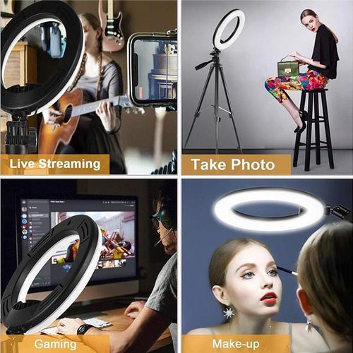 10 Inch/26cm Ring Light With Tripod Stand Usb Charge Selfie Led Video Lamp For Streaming Photography- Black