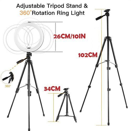 10 Inch/26cm Ring Light With Tripod Stand Usb Charge Selfie Led Video Lamp For Streaming Photography- Black
