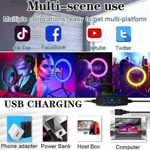 10 Inch/26cm Ring Light With Tripod Stand Usb Charge Selfie Led Video Lamp For Streaming Photography- Black