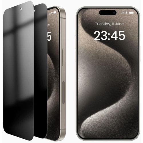 IPhone 15, 15 Plus, 15 Pro, 15 Pro Max Privacy Screen Protector Anti Spy Private Tempered Glass Film, Anti-Scratch, Touch Sensitive-Black