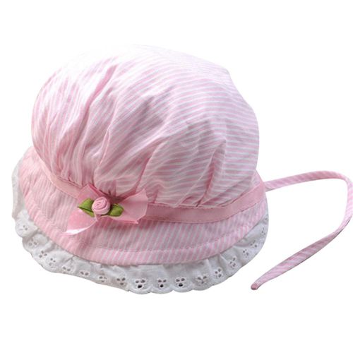 Baby Girls Stripe Sun Hat Cap Flower Lace Breathable for Summer Beach Outdoor New,Pink NO5114