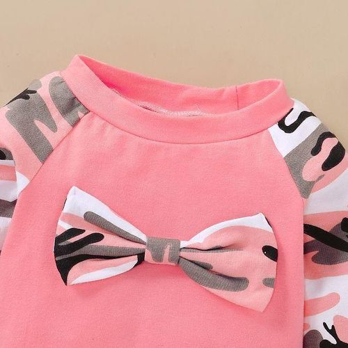 Baby Girls Outfit Set Pink 3D Bow Long Sleeve Shirt + Camou Pants + Headband