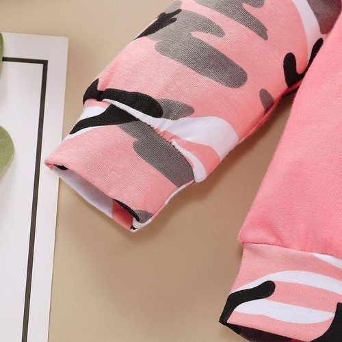 Baby Girls Outfit Set Pink 3D Bow Long Sleeve Shirt + Camou Pants + Headband