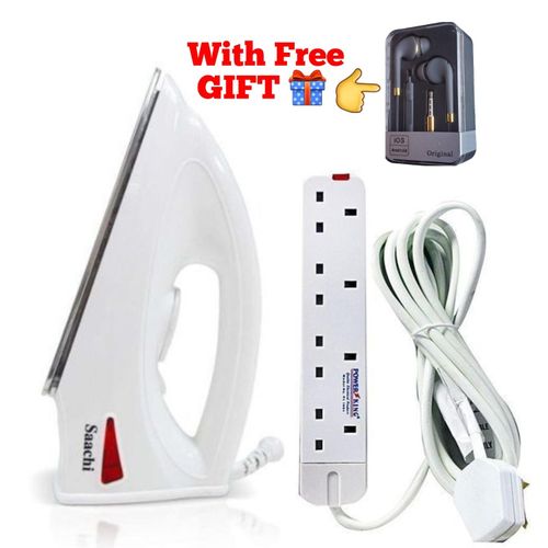 Bundle Of Original Non Stick Flat Iron And Original Power King 4Way Power King Extension Cable- 3Metres - White