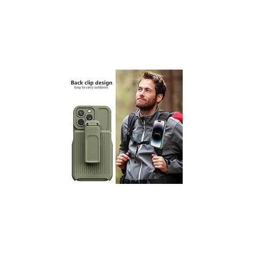 IPhone 15 14 13 12 11 Pro Max Case,Dual-Layer Silicone+PC Enhanced Four Corners Anti-Drop Shock Absorption Cover With 360&deg; Rotatable Durable Back Clip Holster Military Shockproof Case-Army Green