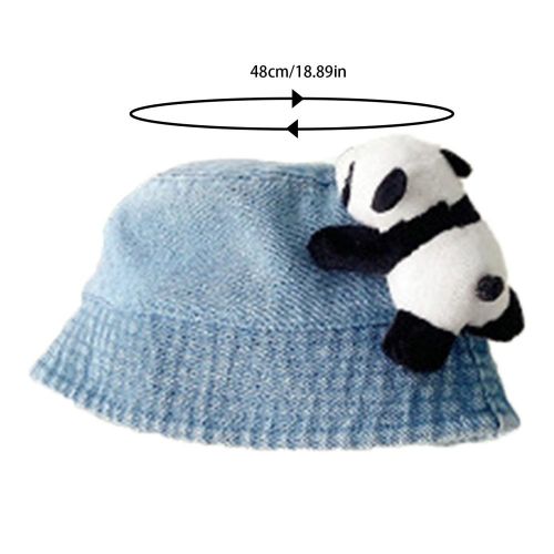 Casual Children's Bucket Hats Denim Hat with Crawling Panda Decorations for Beach Hiking Fishing NO5245