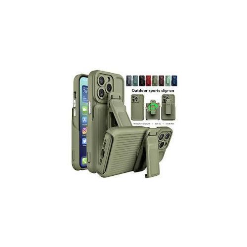 IPhone 15 14 13 12 11 Pro Max Case,Dual-Layer Silicone+PC Enhanced Four Corners Anti-Drop Shock Absorption Cover With 360&deg; Rotatable Durable Back Clip Holster Military Shockproof Case-Army Green
