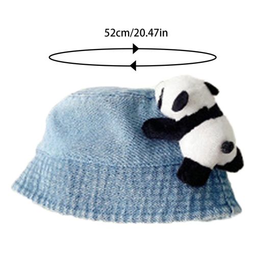 Casual Children's Bucket Hats Denim Hat with Crawling Panda Decorations for Beach Hiking Fishing NO5245