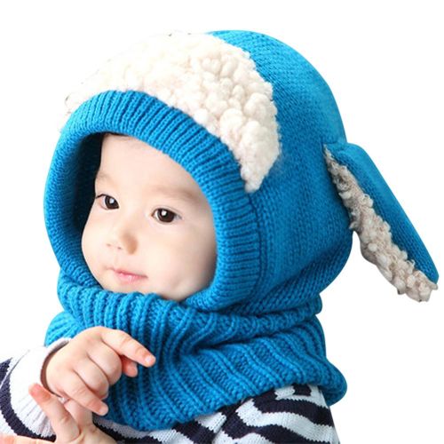 Baby Winter Scarf Hat Cap Face Mask Knitted Warm Beanie Neck Warmer for Outdoor New,Blue NO5114