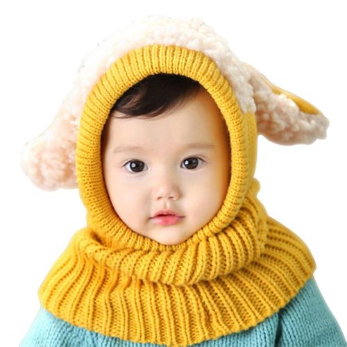 Baby Winter Scarf Hat Cap Face Mask Knitted Warm Beanie Neck Warmer for Outdoor New,Yellow NO5114
