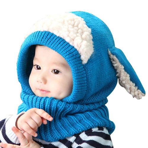 Winter Warm Baby Hat Beanie with Scarf Dog Style Crochet Knitted Caps for Infant Boys Girls Children Blue,Blue NO5115