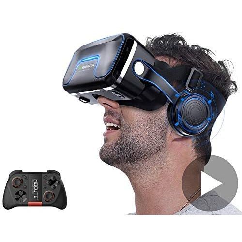 VR SHINECON 3D Glasses Virtual Reality Headset for iPhone Android Smartphone Smart Phone Goggles Lunette Set, Color May Vary.